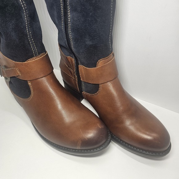 Remonte Shoes - Remonte Knee High Leather/Blue Suede Boot- Plaid Inner Lining Size 36 EU/5.5 US